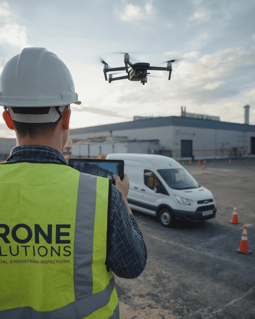 Hireload drone inspections team preparing for an aerial survey in London