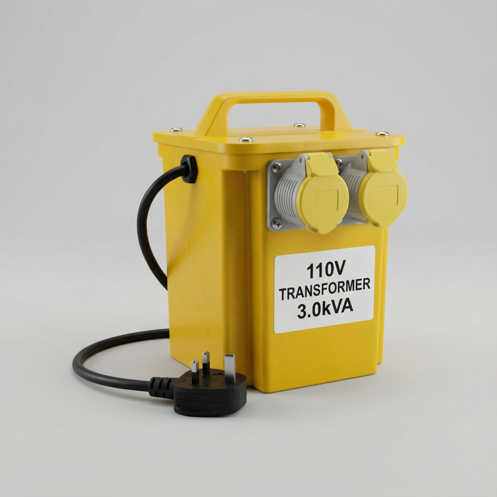 3kVA 110V site transformer on rough ground with 110V extension lead connected