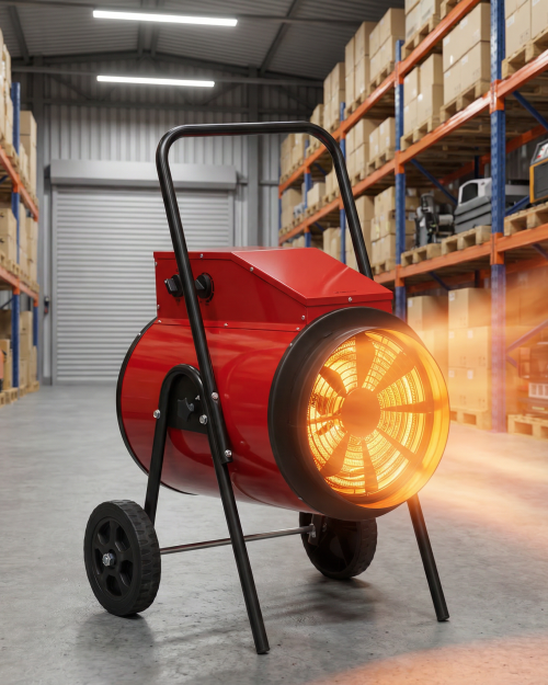 15kW industrial fan heater warming a large warehouse floor